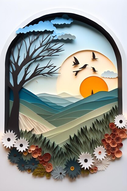 a paper quilling of a beautiful landscape paper paint