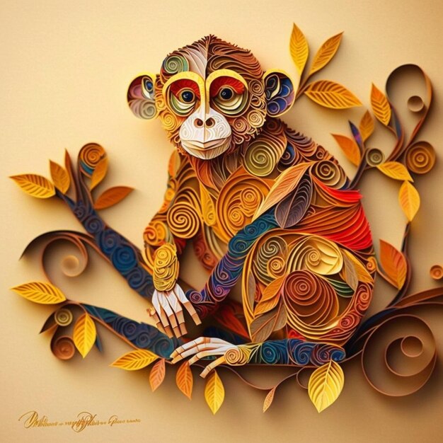 Paper quilling chimpanzee artwork wallpaper image AI generated art