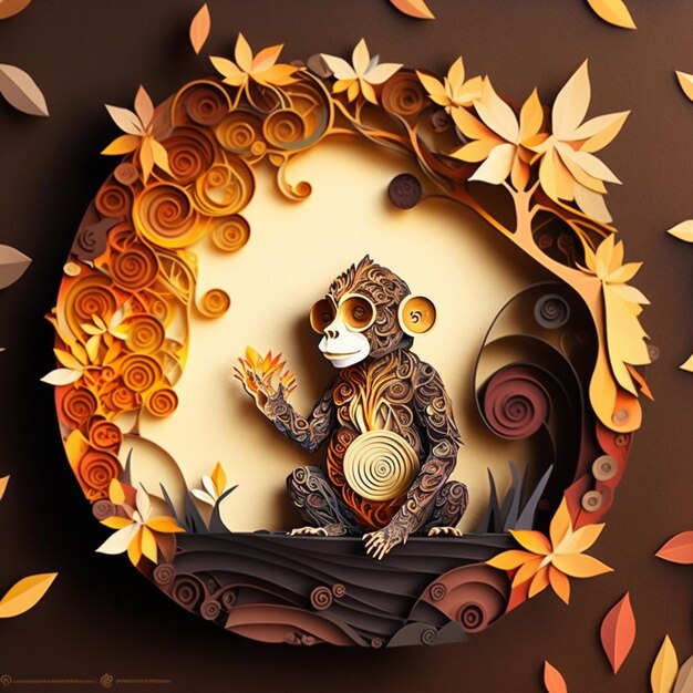 Paper quilling chimpanzee artwork wallpaper image AI generated art