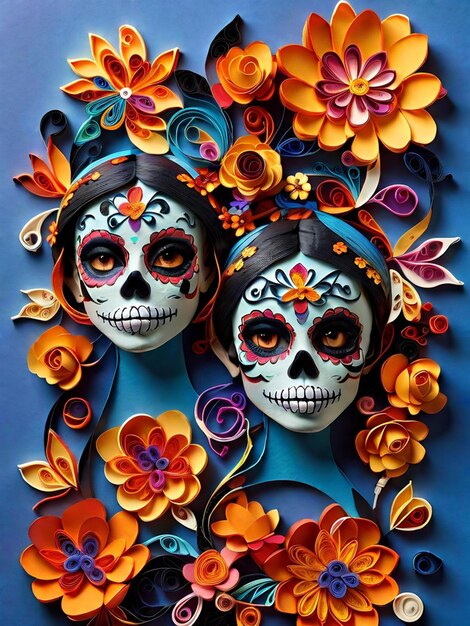 Foto quilling di carta della festa del dia de los muertos