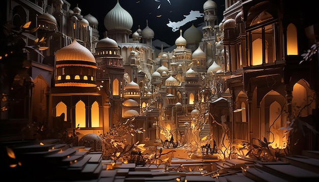 Paper quilling Laksmi cinematic lighting epic scene oriental detailed