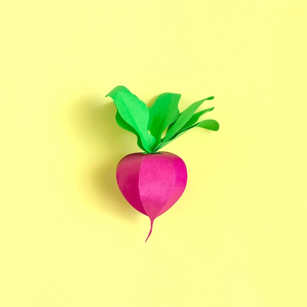 Paper radish on a yellow background