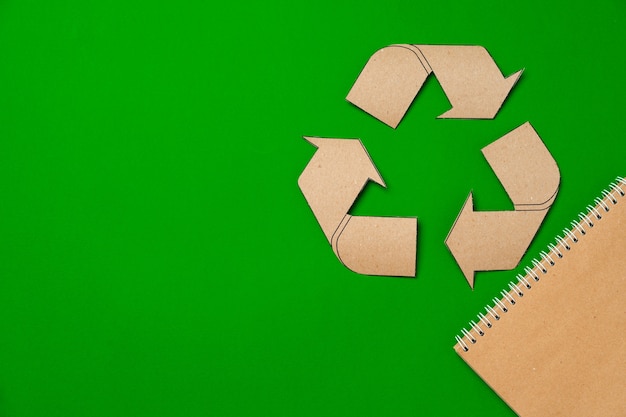 Paper recycling concept on green top view