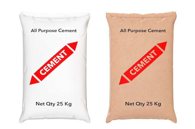 Paper Sacks Cement Bags on a white background. 3d Rendering