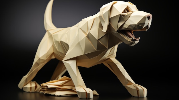 Paper Sculpture of Dog on Black Background