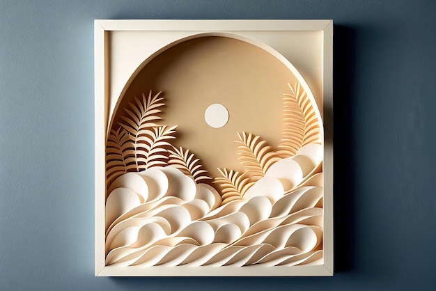 Paper Sea Waves and Seacoast Summer Background Vacation Holiday Paper Frame with Copy Space Generative AI Illustration