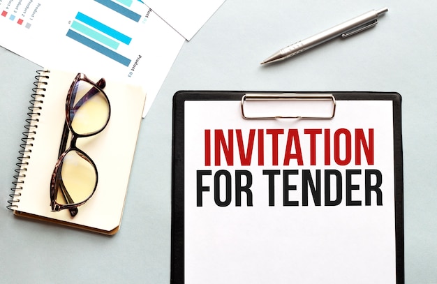 Paper sheet with invitation for tender message