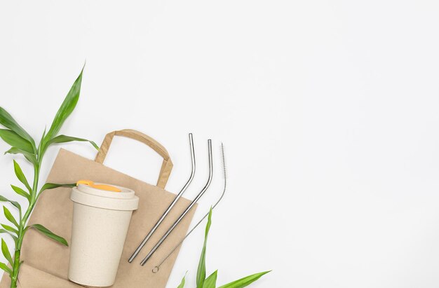 Paper shopping bag reusable bamboo cup stainless steel straws straw cleaner