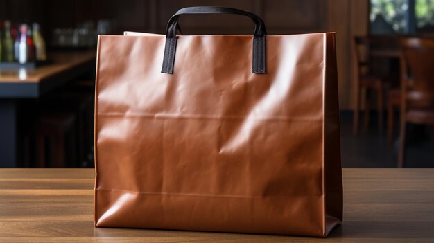 Бумажные сумки для покупок на коричневом фоне.