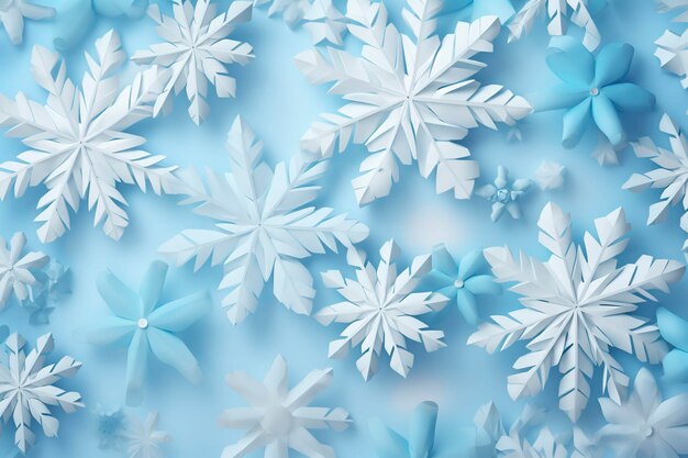 Paper snowflakes on a blue background