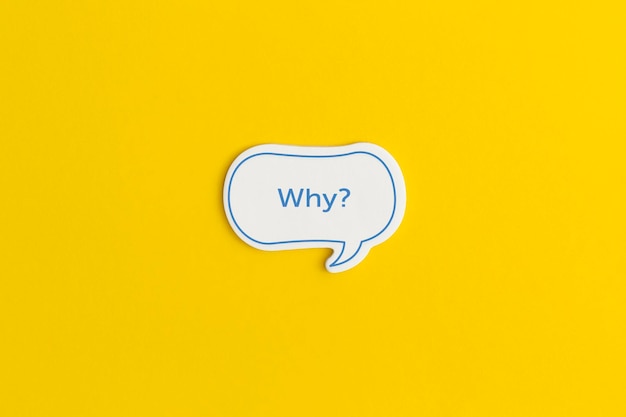 Paper speech bubble on a yellow background. Top view with copy space. Flat lay.