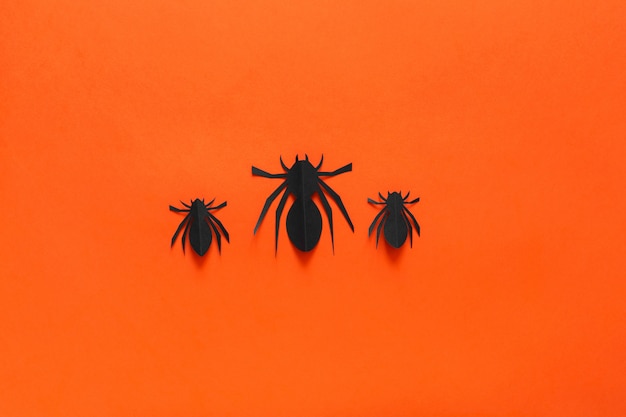 paper spiders on an orange background