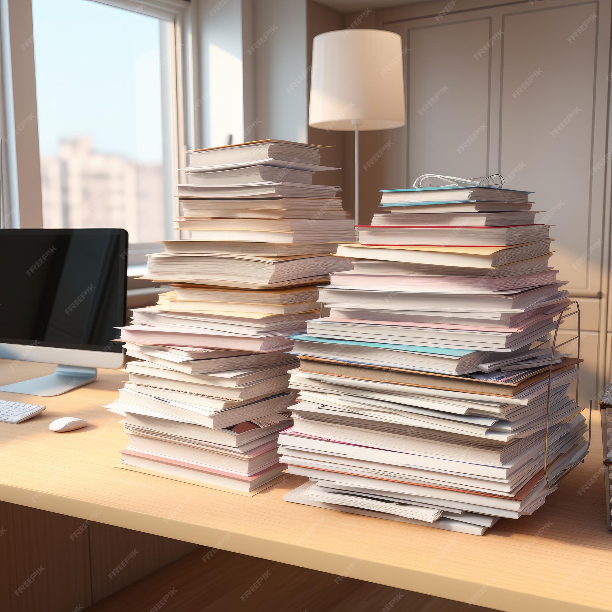 Premium AI Image Paper Stack on Desk