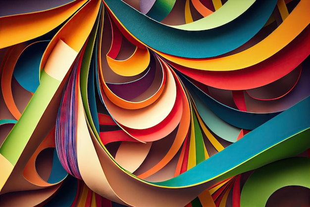 生成 AI で作成された、多くの色とテクスチャーを備えた抽象的なパターンの紙のぼり