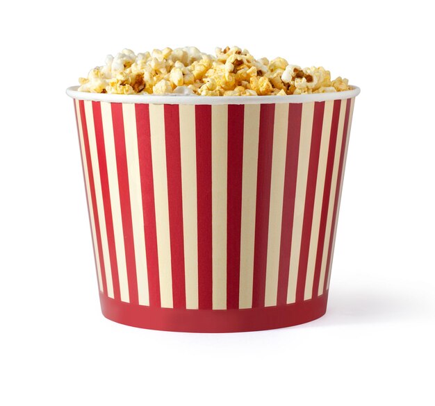 Paper striped bucket with popcorn