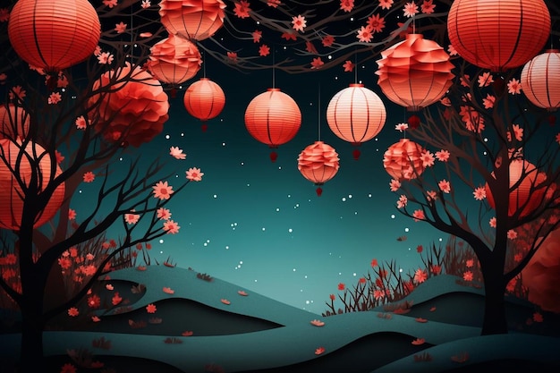 Paper style lantern festival background