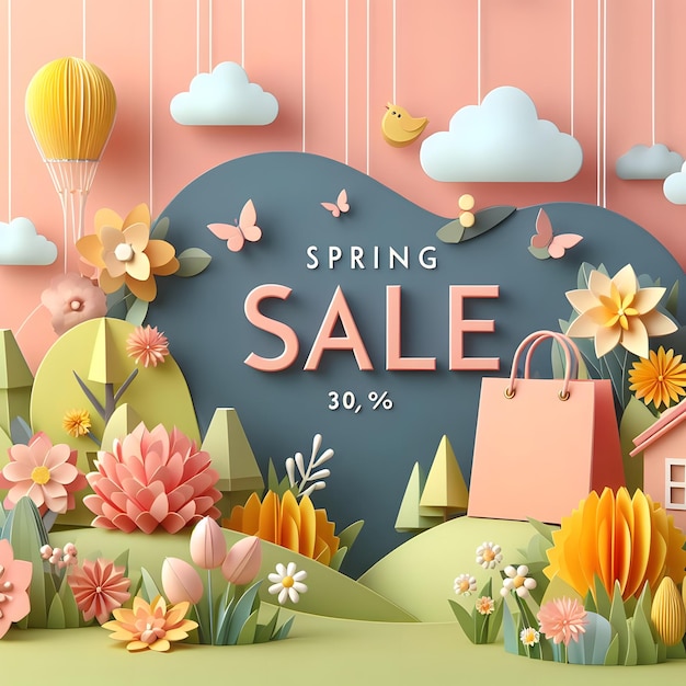 Paper style spring sale background