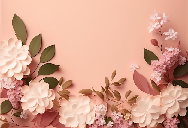 Paper sut flowers on a pink background warm color palette composition