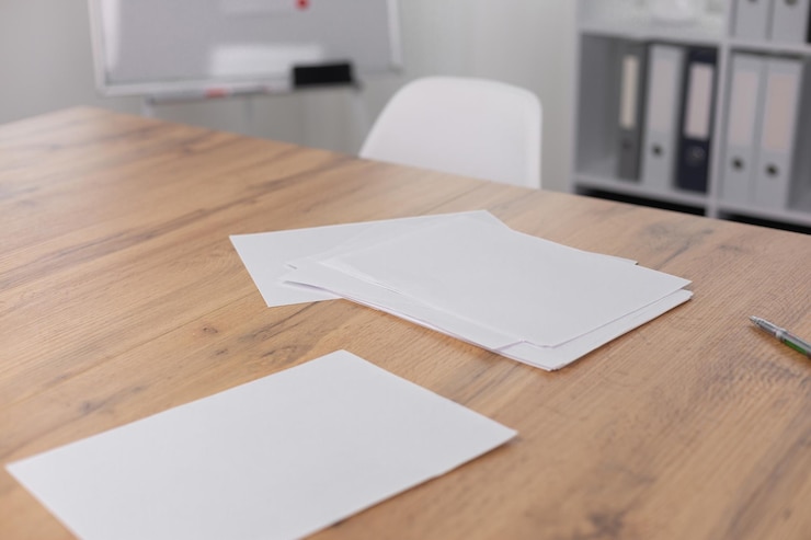 Photo paper on the table blank sheets of paper
