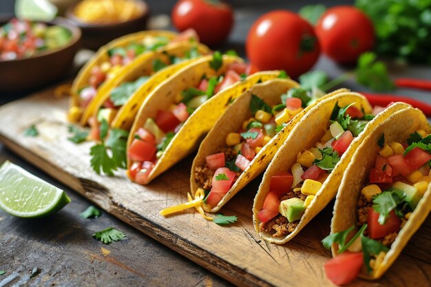 Paper taco on wooden board top view