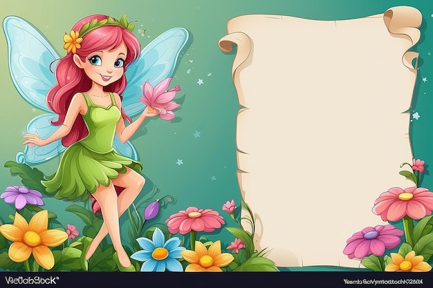 Photo paper template with cartoon fairy and flower