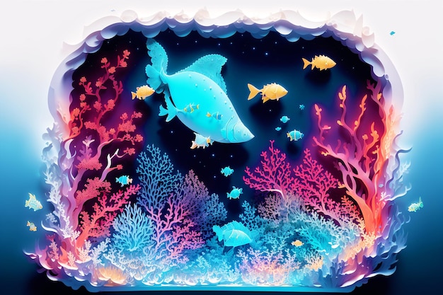 Paper Undersea Wonderland Intricate Paper Marine Life Papercut illustration Generative AI