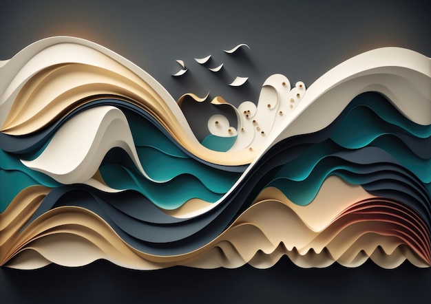Paper waves abstract banner design AI generation