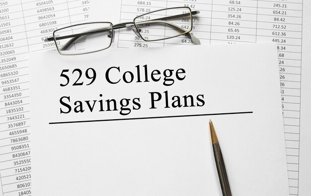 Paper with 529 College Savings Plans on a table