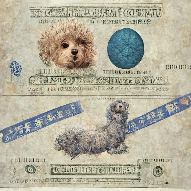 Photo a paper with a picture of a dog and a dollar bill