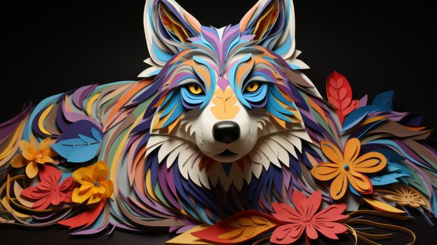 Photo paper wolf paper craft animals paper cut craft graphic style