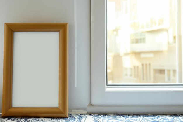 Photo paper on wooden table with natural feel for mockup