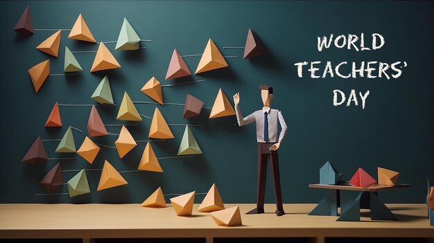 Бумажный плакат Всемирного дня учителей в стиле оригами
