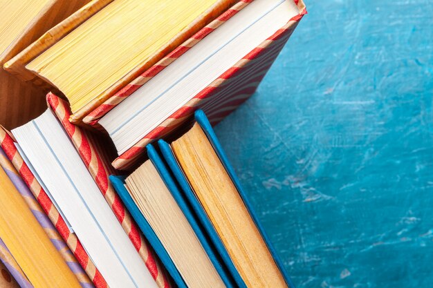 paperback books on a table