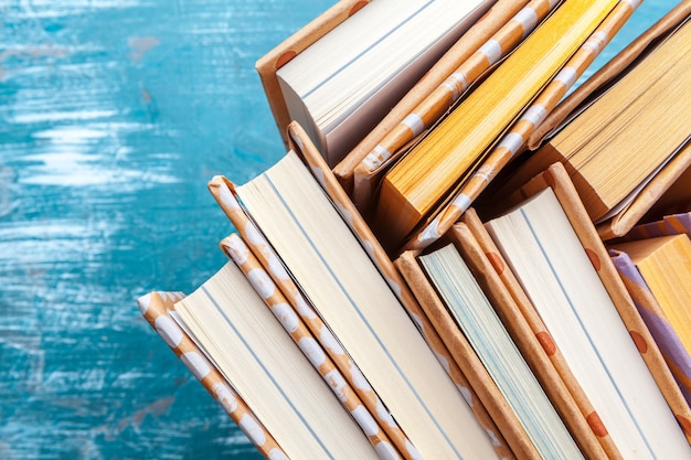 paperback books on a table