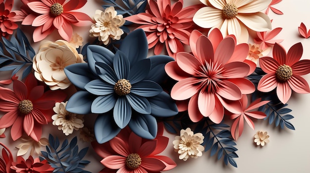papercraft bloemen HD 8K behang Stock Fotografische afbeelding