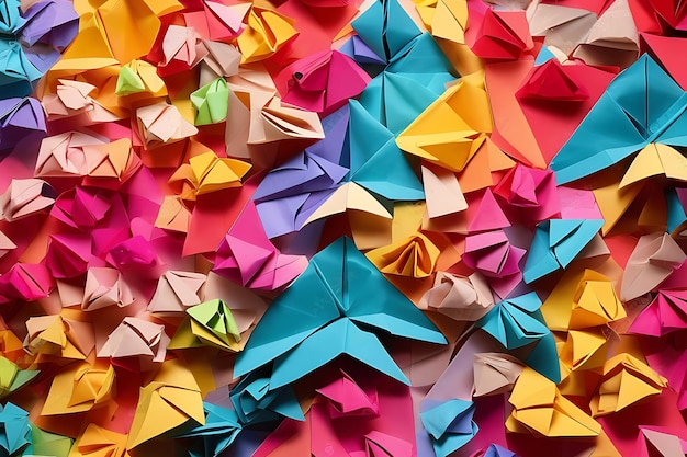 Papercraft kleurrijke origami vormen en geometrische abstracte achtergrond
