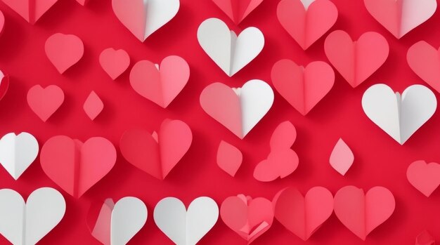 Papercraft Red Hearts Pattern with Delicate Shadows