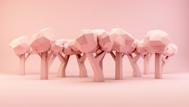 Papercraft trees on pink background