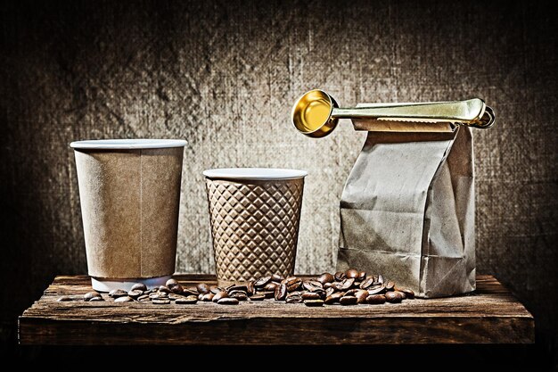 Papercup and bag with coffee