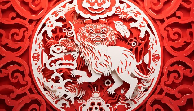 Photo papercut art depicting zodiac animals or auspicious symbols chinese new year generated by ai