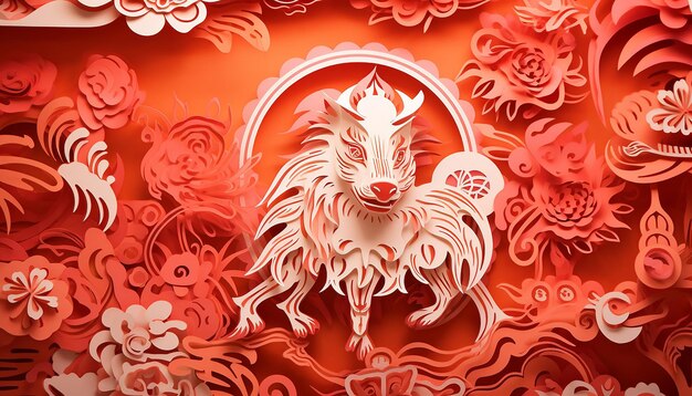 Papercut art depicting zodiac animals or auspicious symbols Chinese New Year generated by ai