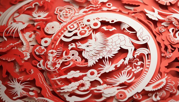 Photo papercut art depicting zodiac animals or auspicious symbols chinese new year generated by ai