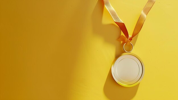 Photo papercut gold medal and winner cup on yellow background first place competition priz generative ai