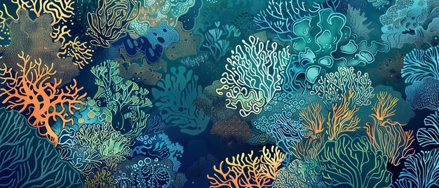 Papercut-ontwerp van een symfonie op de zeebodem met koralen, rotsen en levendige zeewier als achtergrond van een product of een natuur achtergrond Generatieve AI