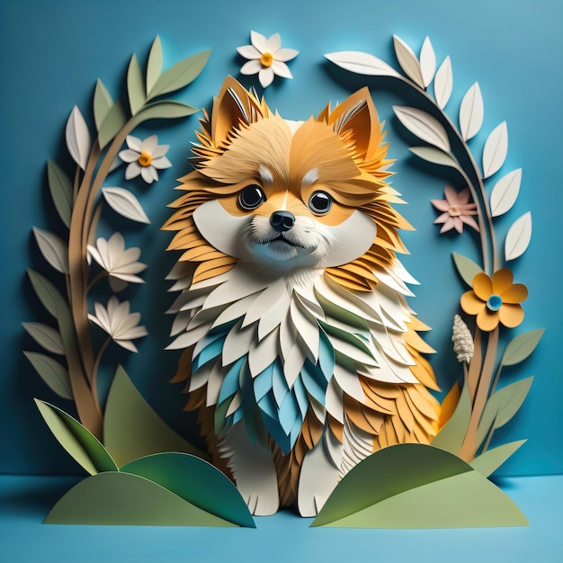 Papercut origami vector stijl dier schattige hond illustratie voor t-shirt ontwerp en huis decoratie