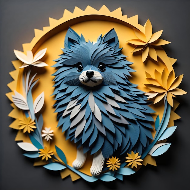 Papercut origami vector stijl dier schattige hond illustratie voor t-shirt ontwerp en huis decoratie