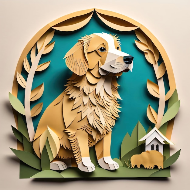 Papercut origami vector style animal cute dog illustration for tshirt design and home decoration