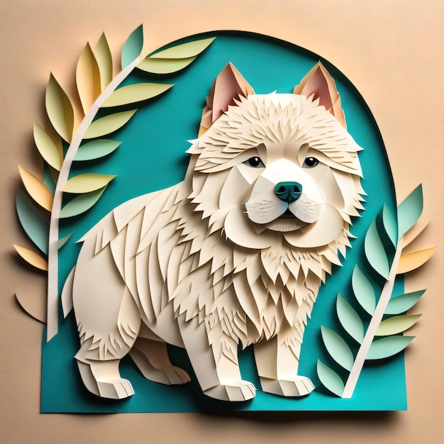 ペーパーカット・オリガミ・ベクトルスタイルの動物可愛い犬のイラスト シャツデザインと家庭装飾用