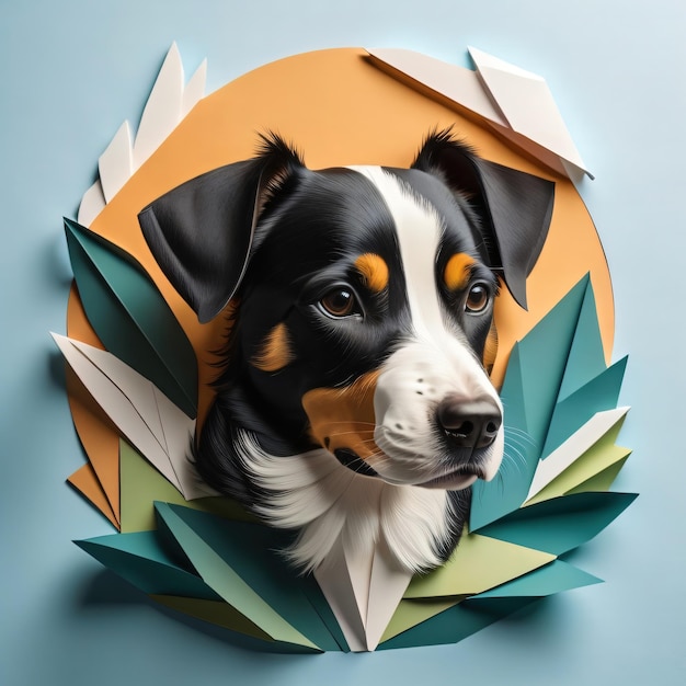 Papercut origami vector style animal cute dog illustration for tshirt design and home decoration