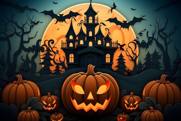 papercut style of halloween design background ai generated